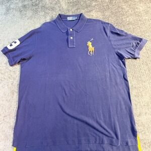 Ralph Lauren Polo Shirt‎ Men's Navy Blue Big Pony Number 3 Short Sleeve Size XL